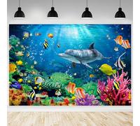 InMemory Under The Sea Backdrop Ocean Underwater World Photography Background Colorful Tropical Fish Dolphin Coral Seabed Decoration Kids Birthday Baby Shower Party Supplies Banner 6x4ft