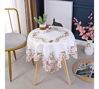 Inmerget Beige Rustic Delicate Tablecloth Flower Embroidery Small Square Covers for End Stand Table Top Decoration 33.5 x 33.5 inch/85x85cm
