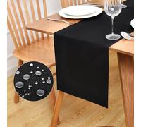 Inmerget Rustic Farmhouse Faux Linen Table Runner 33x140 cm (13x55 inch), Water Resistant Wipe Clean Polyester Dresser Scarf for Kitchen, Dining & Holiday Banquets (Black)
