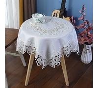 Inmerget Small Square White Tablecloth Elegant Lace End Beside Table Table Cover for Wedding Party Home Kitchen Living Room Decoration 33.5 x 33.5 inch/85x85cm