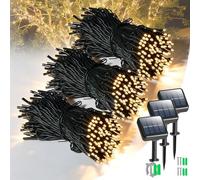 INMKALI 3 Pack Solar Lights Outdoor Garden, Each 18M 180 LED Solar Powered String Lights Waterproof, Fairy Lights 8 Modes, 2 Mounting Ways for Outside Patio Yard Tree Christmas Decorations Gold Color