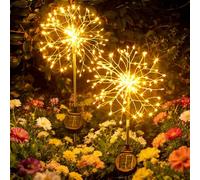 INMKALI Solar Garden Lights Outdoor Waterproof Yard Decorations, 2 Pack 150 LEDs Pathway Lights Stake, Fairy Firework Light for Patio Lawn Courtyard Flowerbed Party Wedding Starburst Gold Color