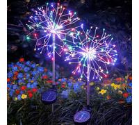 INMKALI Solar Garden Lights Outdoor Waterproof Yard Decorations, 2 Pack 150 LEDs Pathway Lights Stake, Fairy Firework Light for Patio Lawn Courtyard Flowerbed Party Wedding Starburst Multicolor