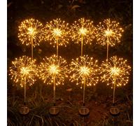 INMKALI Solar Garden Lights Outdoor Waterproof Yard Decorations, 2 Pack 150 LEDs Pathway Lights Stake, Fairy Firework Light for Patio Lawn Courtyard Flowerbed Party Wedding Starburst Warm Gold Color