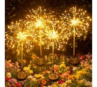 INMKALI Solar Garden Lights Outdoor Waterproof Yard Decorations, 2 Pack 150 LEDs Pathway Lights Stake, Fairy Firework Light for Patio Lawn Courtyard Flowerbed Party Wedding Starburst Gold Color