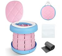 Inmorven Folding Camping Toilet - Portable Travel Toilet with Adjustable Height & Carry Bag, Lightweight ABS/PP for Adults & Kids (10.6×10.2×4 in Folded) (Pink)