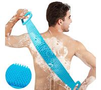 INMORVEN Silicone Back Scrubber for Use in Shower,Extended 76cm Brush Exfoliating Body Scrubber for Men and Women,Spa Massage Skin Care Tool, Long Lasting and Easy to Clean.(Blue)