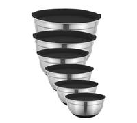 Inmorven Stainless Steel Mixing Bowls Set - 6-Piece Nesting Salad Bowls with Airtight Lids for Baking, Prepping & Space-Saving Storage (Black)