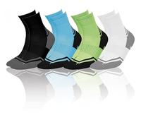 INMOVE Antibacterial Running Socks with Silver, 4 Pairs, EU Product, Seamless and Pressure-Free, Prolen Siltex Technology, 4 Colours, White, black, blue, green, 41-43