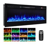INMOZATA 102cm Electric Fire Wall Mounted Recessed Electric Fireplace With 12 LED Flame Colors, Adjustable Thermostat, Crystal&Logs Set, 900W/1800W, Remote&Touch Screen Control (102cm/40in, Black)