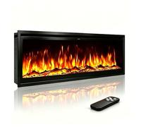 INMOZATA 107cm/42 Inch Electric Fire Wall Mounted/Recessed/Freestanding Electric Fireplace with Remote Control, 12 Colors Flame Effect Media Wall Fireplace, Crystal & Log Set, 900W&1800W(42"/107cm)