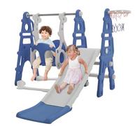 INMOZATA 4 in 1 Kids Slide with Basketball Hoops & Swing, Slide and Swing Set for Kids, Toddler Climber Slide Playset for Toddlers Age 1-3-Perfect for Indoor & Outdoor (Blue)