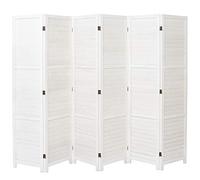 INMOZATA 6 Panel Room Divider, Paulownia Solid Wood Room Dividers Folding Privacy Screen, Movable Partition Screen Decorative for Living Room, Bedroom, Study, Office,240 x 170cm White