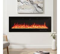 INMOZATA 60''/152.4cm Electric Fire Recessed/Wall Mounted Media Wall Insert Electric Fireplace with 9LED Flame Effect, 900W/1800W, Adjustable Termostat, Remote&Touch Control