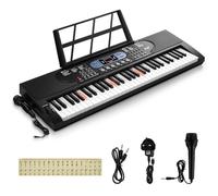 INMOZATA 61 Key Electronic Keyboard Piano, Musical Keyboard for Beginner, Light Up Keyboard Piano with Microphone Piano Note Sticker, Black
