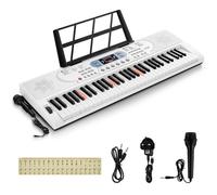 INMOZATA 61 Key Electronic Keyboard Piano, Musical Keyboard for Beginner, Light Up Keyboard Piano with Microphone Piano Note Sticker, White