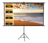 INMOZATA 72 inch Projector Screen and Stand/Wall/Ceiling Mounted Projection Screen Outdoor Indoor with 4:3 Matte White Screen & Ambient Light Rejecting Movie Screen for Garden Camping Home Theater