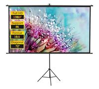 INMOZATA 72 inch Projector Screen and Stand/Wall/Ceiling Projection Screen Outdoor Indoor with 16:9 Ratio Matte White Screen & Ambient Light Rejecting Movie Screen for Garden Camping Home Theater