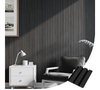 INMOZATA Acoustic Wall Panel Wood, Wood Slats Wall Panelling, 3D Wall Panels for Decorative&Sound Absorbing Acoustic Panels, Black, 125x150mm, Sample