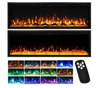 INMOZATA Electric Fire 50inch/127cm Wall Mounted/Recessed/Freestanding Electric Fireplace with Remote Control, 12 Colour Flame Effect Media Wall Fireplace, Crystal & Log Set, 900W&1800W((50"/127cm)