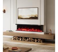 INMOZATA Electric Fire 60INCH /150CM 3D Media Wall Fireplace with Child Lock Function and Overheat Protection, APP and Remote Control, 12 Flame Effect, 7 Bottom Lights and 7 Top Lights