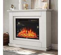 INMOZATA Electric Fire and Surround 40 inch White Electric Fireplace Heating Free Standing Modern Realistic LED Flame Electric Fire Suite Stove Heater with Remote for TV Stand Home