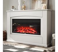 INMOZATA Electric Fire and Surround 50 inch White Electric Fireplace Freestanding Electric Fire Stove Suite Heater with Surround for TV Stand Home Decoration