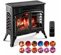 INMOZATA Electric Fire Free Standing with Remote Control, Electric Stove Heater with 12 Colors LED Log Flame Effect, 3 Heater Modes 900W/1800W/ECO, Adjustable Thermostat, Dimmer, Child-Lock Protection