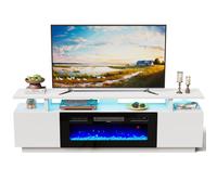 INMOZATA Electric Fire Insert TV Stand, 179cm Media Console Storage Table & 92cm Electric Fireplace with Remote Control, 12 LED Backlight, 12 Flame Colors, Temperature Adjustable, 900W&1800W-White