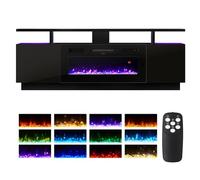 INMOZATA Electric Fire Insert TV Stand, 180cm Media Console Storage Table & 92cm Electric Fireplace with Remote Control, 12 LED Backlight, 12 Flame Colors, Adjustable Temperature, 900W&1800W-Black