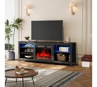 INMOZATA Electric Fire Insert TV Stand, Black Entertainment Center Console Table with 23'' Fireplace, 12 Colors Flame Effect and LED Frame Light Strip, 5 Levels Flame Burning Speed, for 78" TV