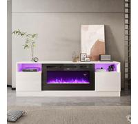 INMOZATA Electric Fire Insert TV Stand, Entertainment Center Console Table with 36" Fireplace, for 78" TV, with 12Colors Realistic Flame Effect & 12Colors Moon Lights, Overheat Protection, White