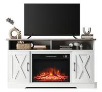 INMOZATA Electric Fire Insert TV Stand, Entertainment Center Console Table with Realistic LED Flame Effect, Remote Control&Overheat Protection, White, 23" Fireplace, for 65" TV