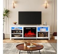 INMOZATA Electric Fire Insert TV Stand, White Entertainment Center Console Table with 23'' Fireplace, 12 Colors Flame Effect and LED Frame Light Strip, 5 Levels Flame Burning Speed, for 78" TV