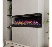 INMOZATA Electric Fire Recessed Freestanding 60''/150cm 3D Media Wall Fireplace with Child Lock and Overheat Protection, APP and Remote Control, 12 Flame Effect, 7 Bottom Lights and 7 Top Lights