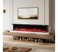 INMOZATA Electric Fire Recessed Freestanding 70''/180cm 3D Media Wall Fireplace with Child Lock and Overheat Protection, APP and Remote Control, 12 Flame Effect, 7 Bottom Lights and 7 Top Lights