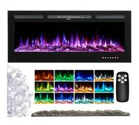 INMOZATA Electric Fireplace Wall Mounted Recessed 60inch Electric Fire Heating Insert into Wall Electric Fire Heater Touch Remote Control 12 LED Color Flame Effect, Crystal with Log Set