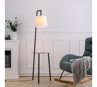 INMOZATA Floor Lamp, Floor Standing Lamp with Shelves, Linen Lampshade Tall Floor Lamp with Table for Living Room Bedroom Modern