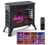 INMOZATA Free Standing Electric Fire Stove with Remote Control, 12 Colors LED Log Flame Effect, 3 Heater Modes 900W/1800W/ECO, Adjustable Thermostat, Dimmer, Overheat Protection, Child-Lock Protection
