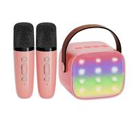INMOZATA Karaoke Machine 2 Microphones, Mini Portable Bluetooth Speaker with 2 Wireless Microphone with Voice Changing Effects & LED Lights, Kids Microphone Birthday Gifts for Girls Ages 3-15 Year Old