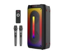 INMOZATA Karaoke Machine with 2 Wireless Microphones for Adults, Dual 4" Subwoofer Portable Bluetooth Speaker 50W, PA System with LED Disco Lights, Supports USB/AUX/TF Card/TWS/EQ