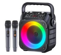 INMOZATA Karaoke Machine with Two Wireless Microphones, Portable Karaoke Machine for Adults & Kids, Portable Bluetooth Speaker with PA System, LED Lights, Supports TF Card/USB, AUX in, FM, USB,TWS