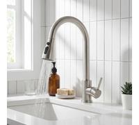 INMOZATA Kitchen Mixer Taps with Spring-Assisted Semi-Pull-Out Sprayer, 360° Swivel Single Handle High-Arc Pull-Down Stainless Steel Sink Mixer Tap with 3 Functions, Polished Chrome