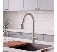 INMOZATA Kitchen Mixer Taps with Spring-Assisted Semi-Pull-Out Sprayer, 360° Swivel Single Handle High-Arc Pull-Down Stainless Steel Sink Mixer Tap with 3 Functions, Polished Chrome