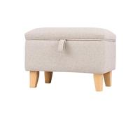 INMOZATA Linen Footstool with Storage Upholstered Storage Footstool Ottoman Pouffe Stool Change Shoe Footrest with Wooden Legs for Living Room Bedroom Beige