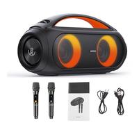 INMOZATA Portable Bluetooth Speaker with 2 Wireless Microphones, 80W RMS Speaker with Deep Bass, EQ, IPX5 Waterproof, 24H Playtime, Power Bank, RGB Lights, Wireless Stereo Pairing for Home, Outdoors