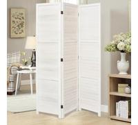 INMOZATA Room Divider, 3 Panel Folding Privacy Screen Paulownia Solid Wood Room Dividers, Movable Partition Screen Decorative for Living Room, Bedroom, Study, Office,120 x 170cm White