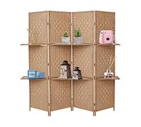 INMOZATA Room Divider with Shelves, 4 Panel Craft Paper Woven Room Divider Free Standing, Folding Screens and Room Dividers Screen Privacy Panel for Office Bedroom Restaurant, 160 * 170cm (Natural)