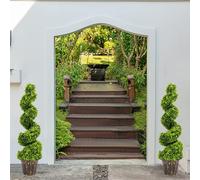 INMOZATA Set of 2 Artificial Trees Outdoors 3FT/90cm Fake Spiral Topiary Topiary Trees Large Artificial Plants for Indoor Garden Front Door Decoration