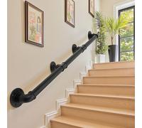 INMOZATA Stair Handrai,3M Wall Mounted Handrail,Safety Hand Rail Non-Slip Industrial Pipe Towel Rail Carbon Steel Wall Balustrade Handrail Banister Stair Railing for Indoor Outdoor